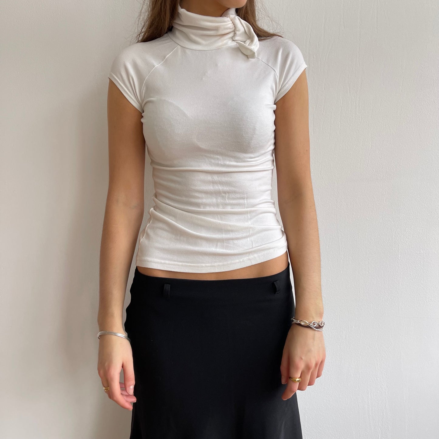 Cream tie neck top - Size S