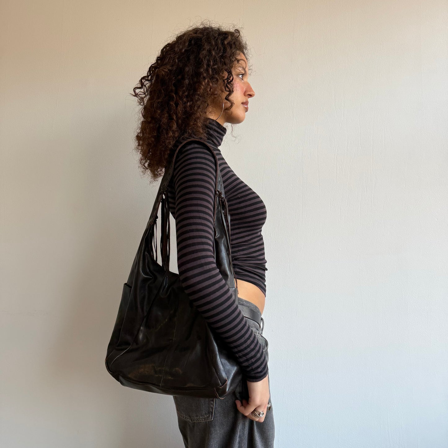 Brown leather tassel bag