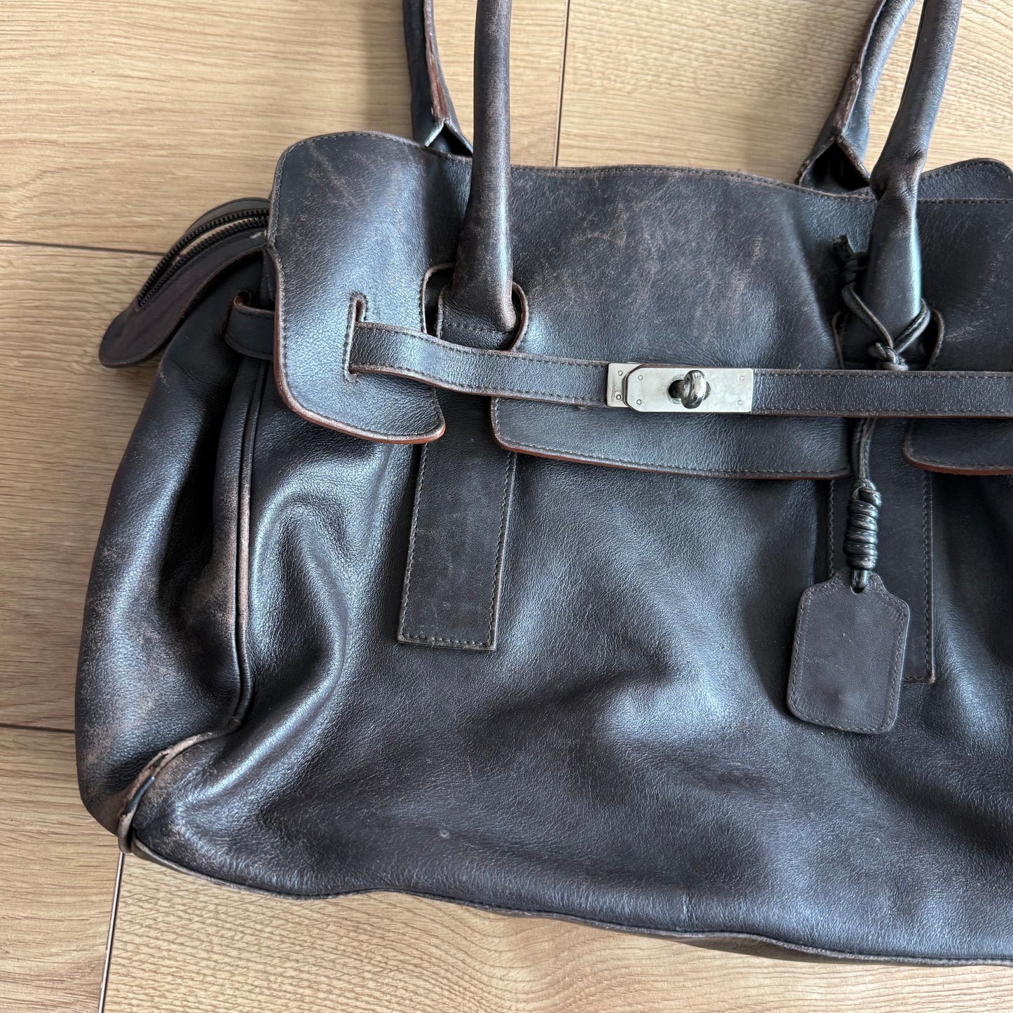 Brown leather firkin bag - One Size