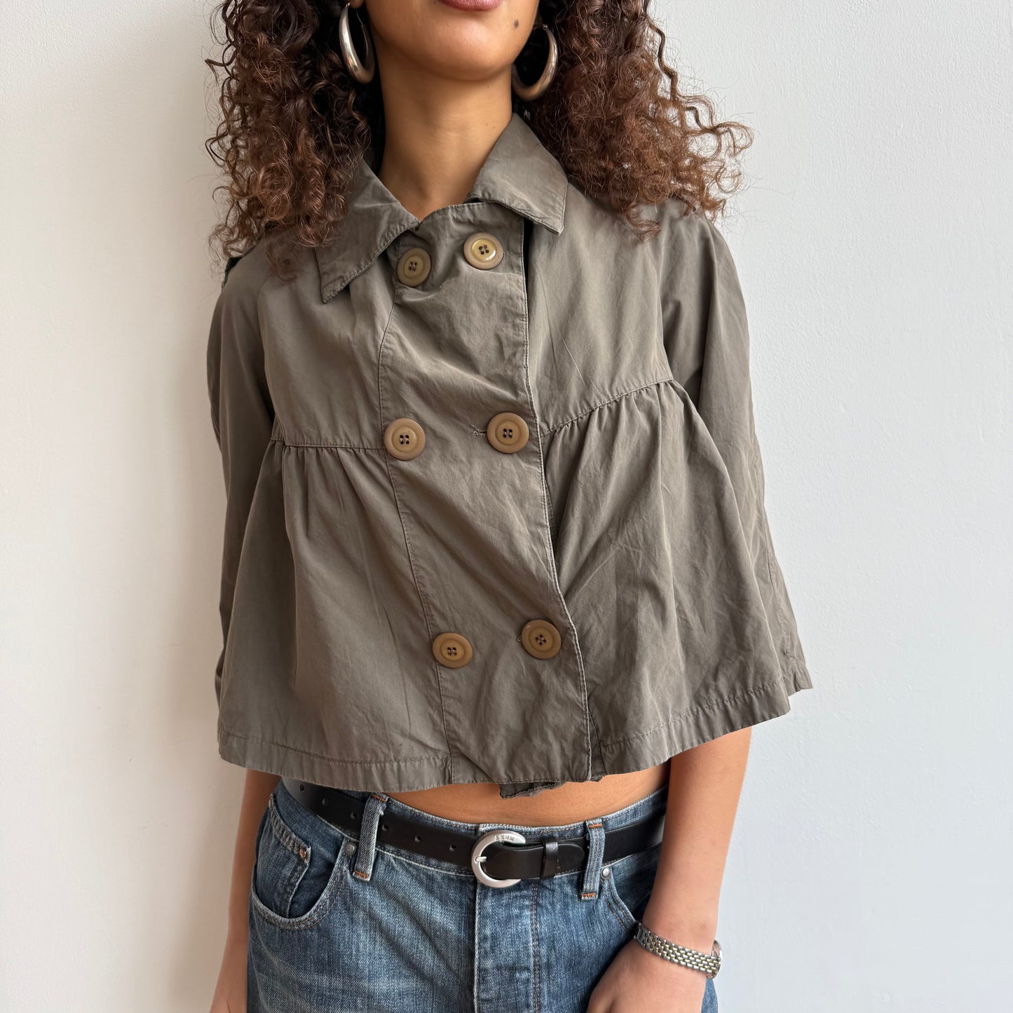 Khaki 3/4 sleeve peacoat - Size S