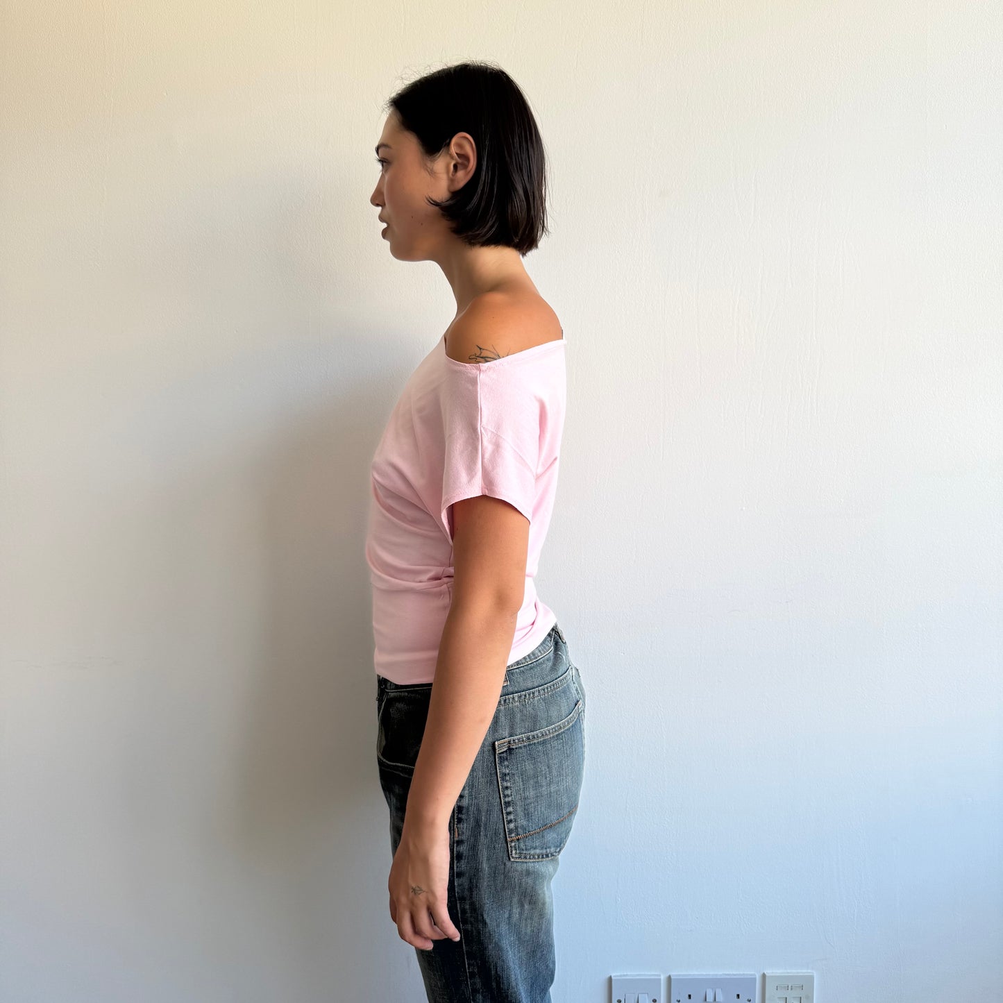 Baby pink slouchy Bardot tshirt - Size S