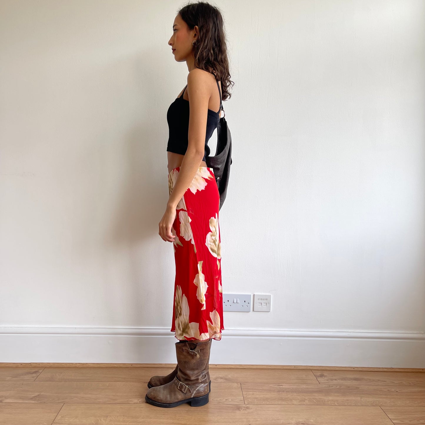 Red floral midi skirt - Size XS/S