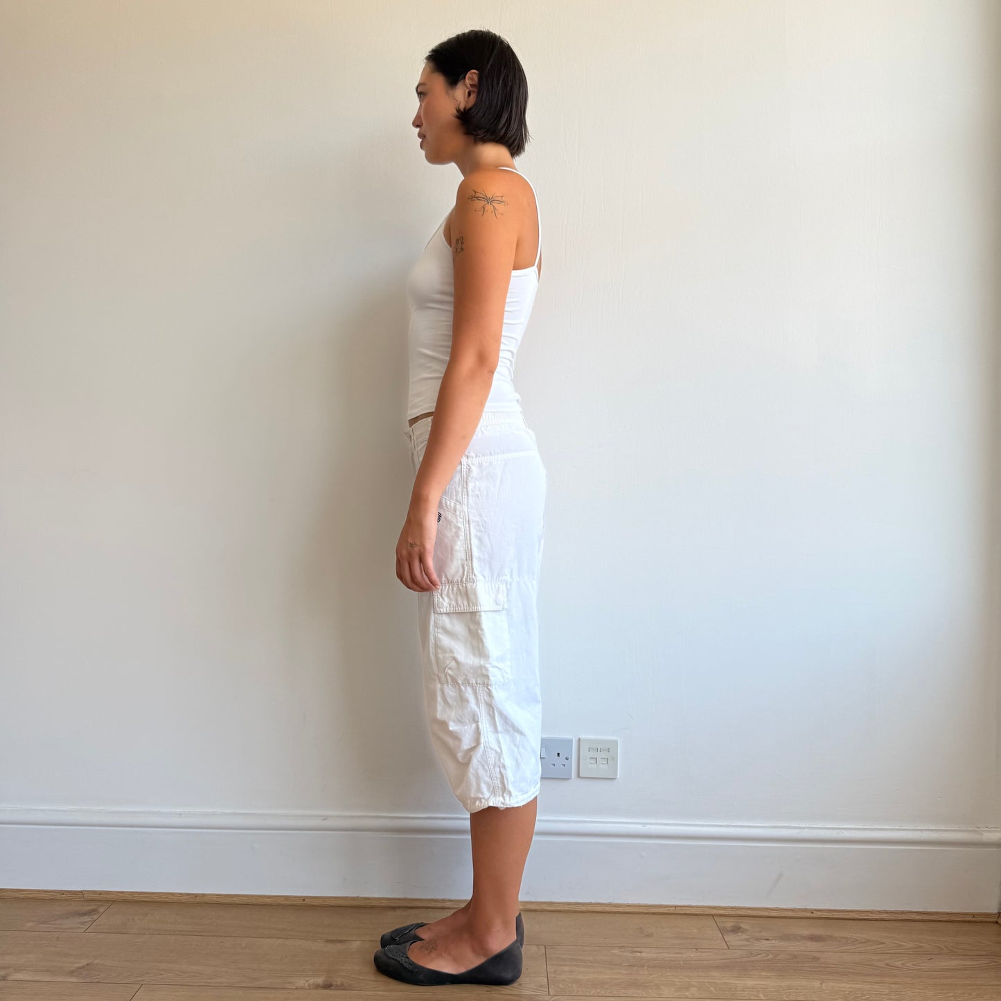 White Adidas cargo capris - Size M
