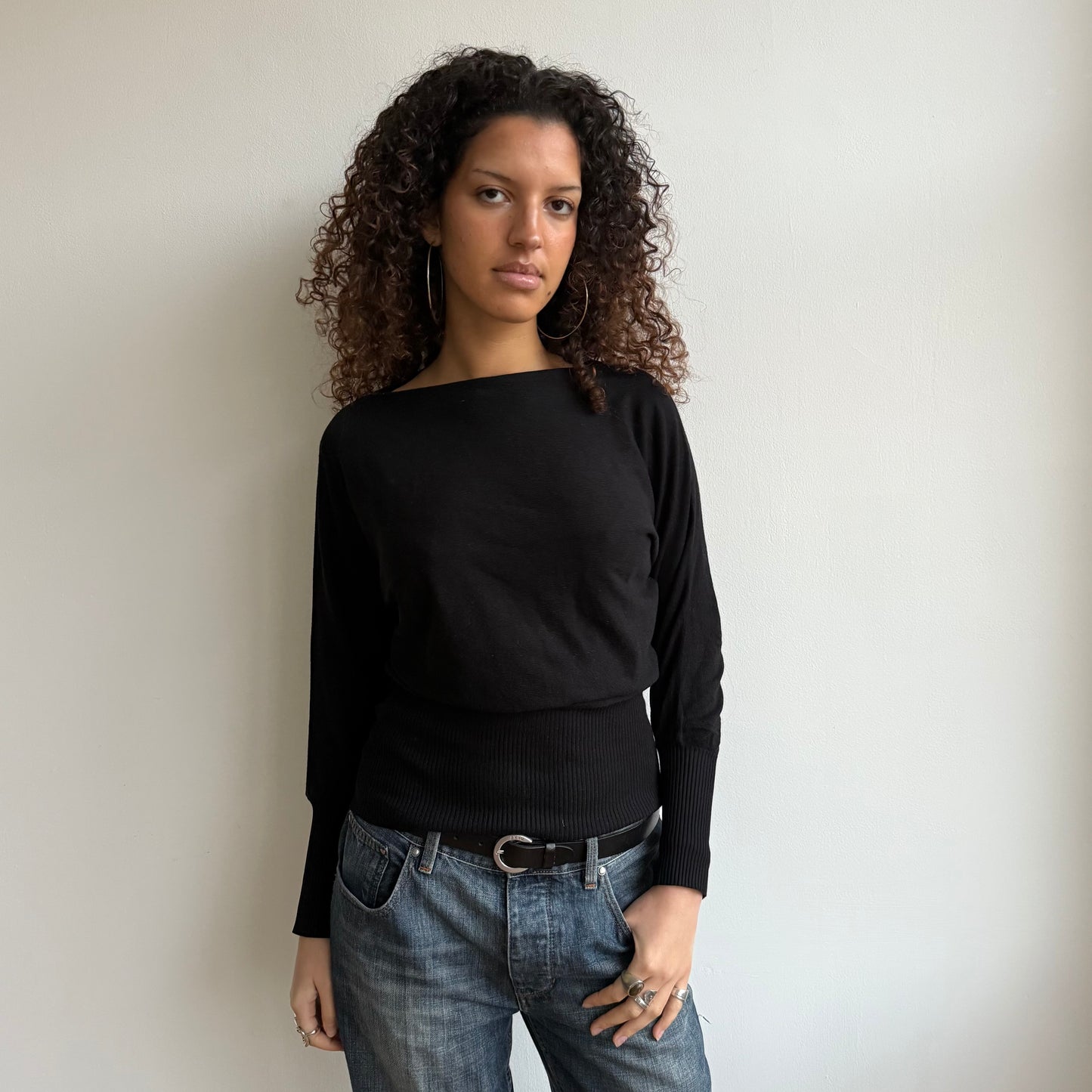 Black slouchy batwing jumper - Size S