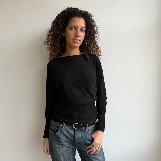 Black slouchy batwing jumper - Size S