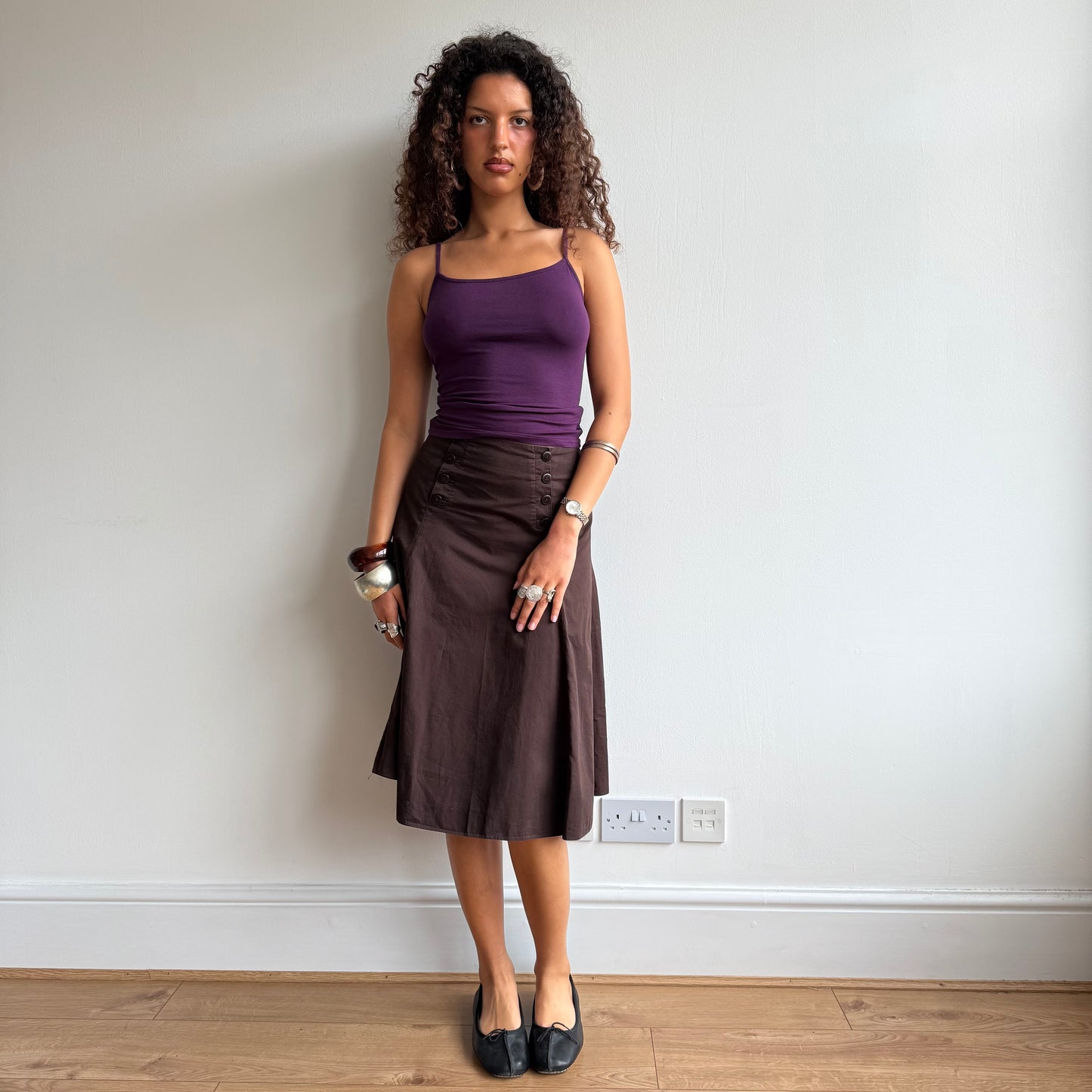 Brown button midi skirt - Size S