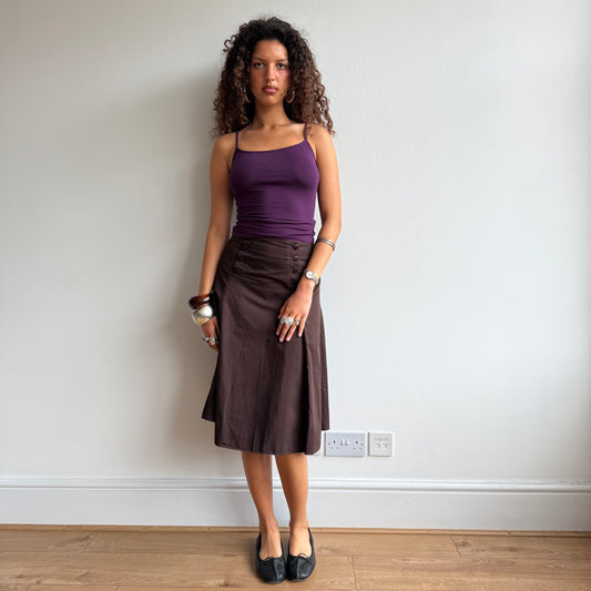 Brown button midi skirt - Size S