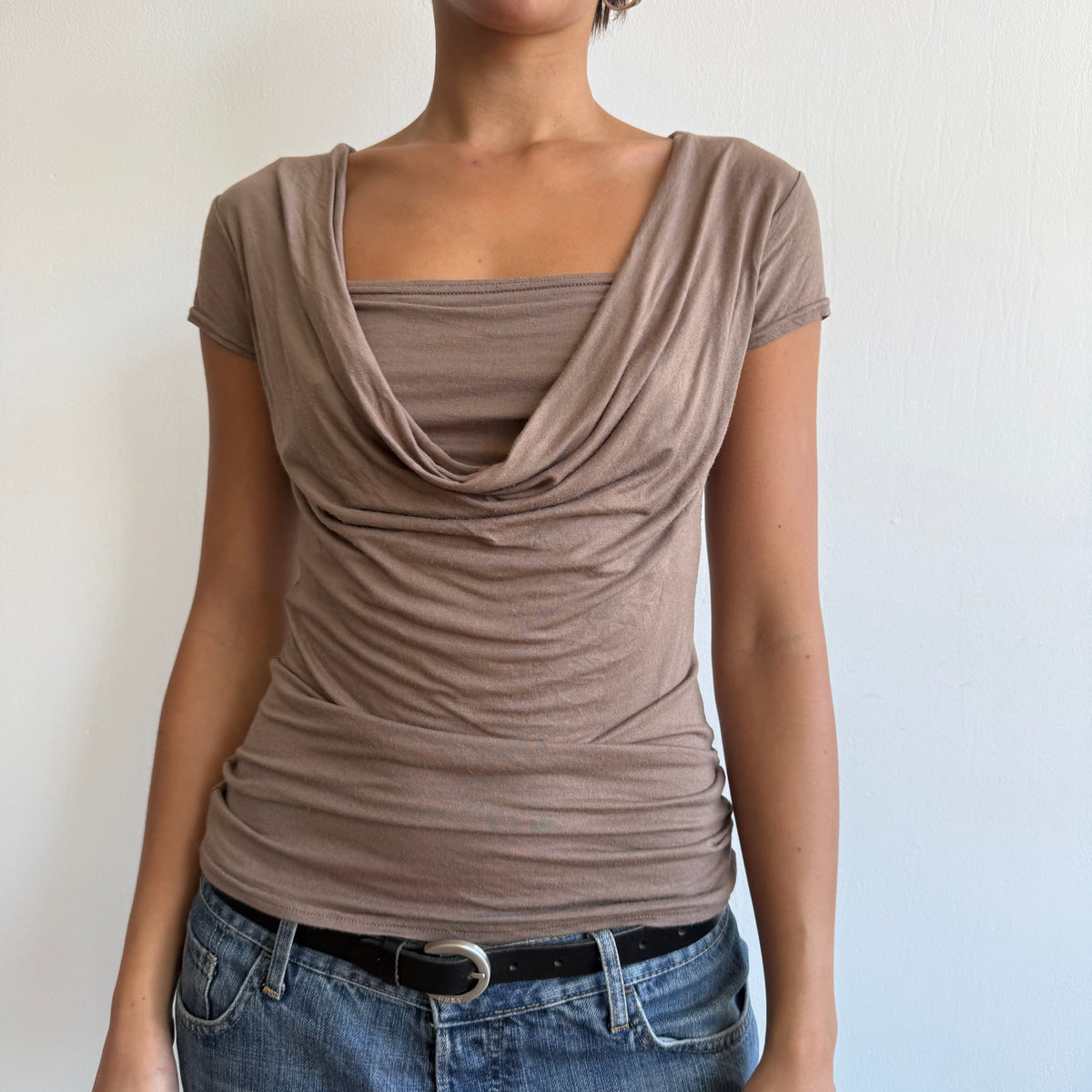 Taupe keyhole double layer top - Size S
