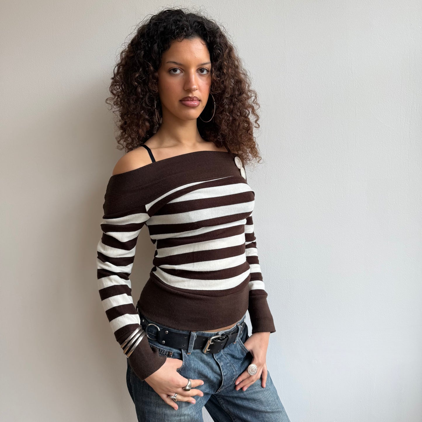 Brown stripe bardot knit - Size S