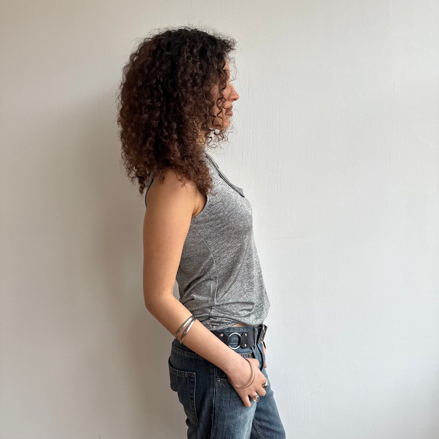 Grey neck tie top - Size S