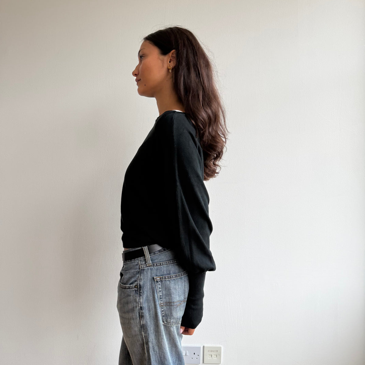 Black batwing slouchy knit jumper - Size M