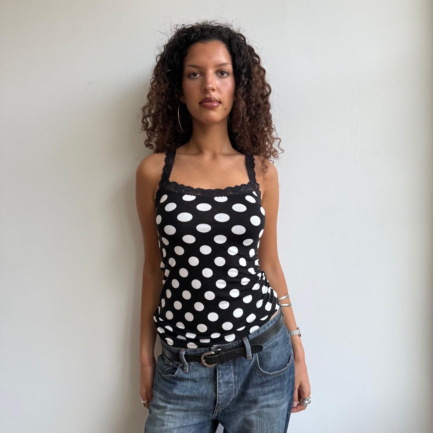 Black polka dot cami - Size S