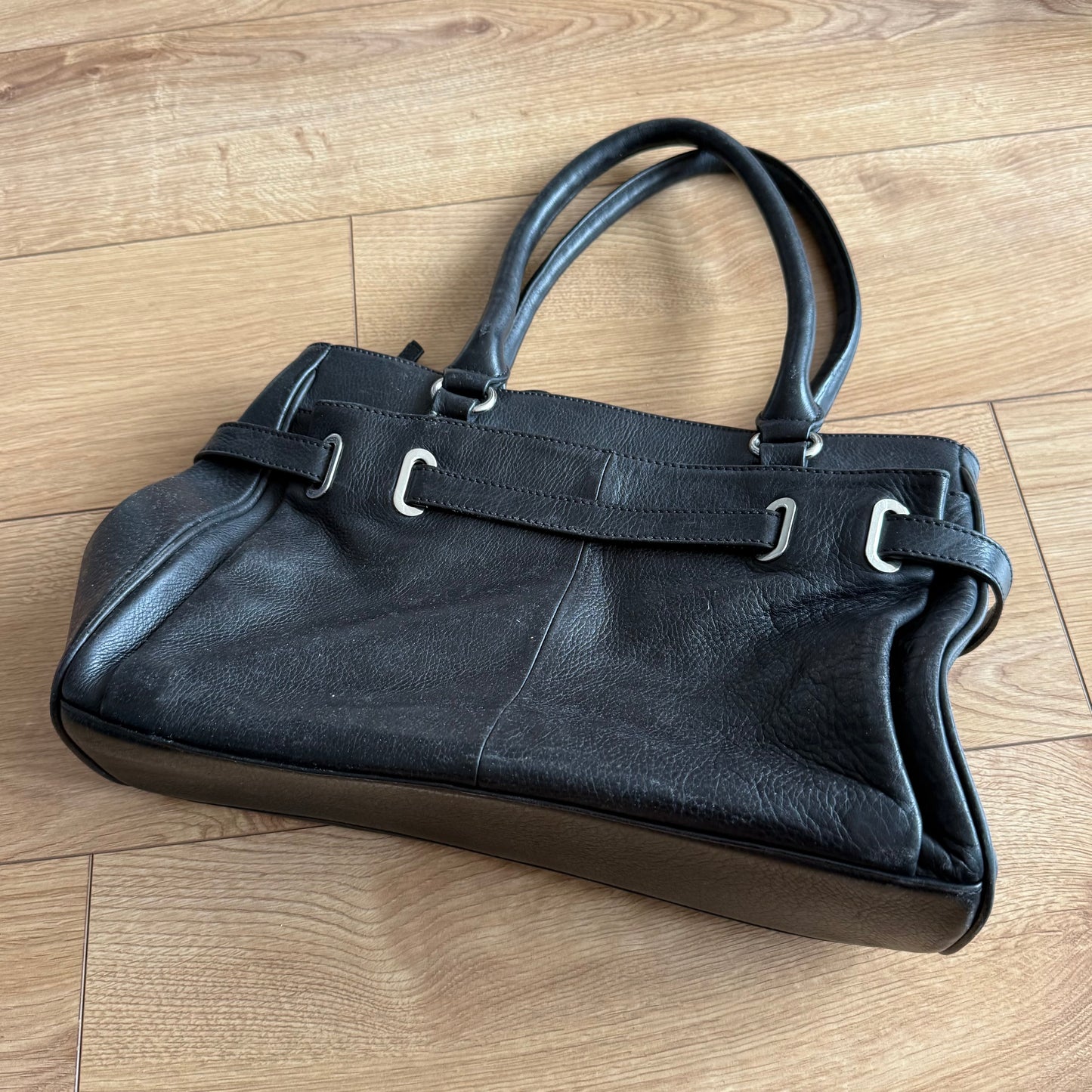Black leather firkin bag - One Size