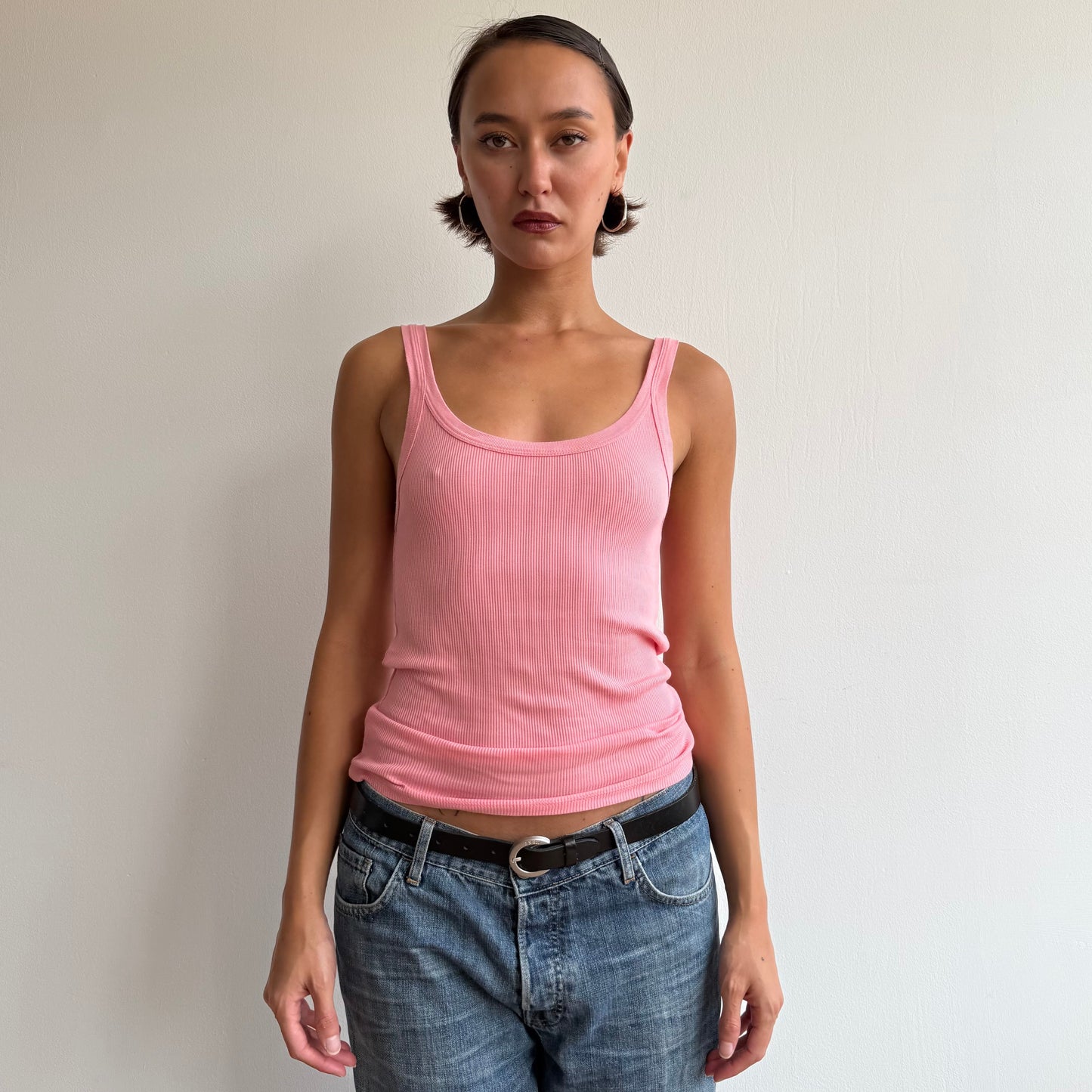 Pink ribbed cami top - Size S