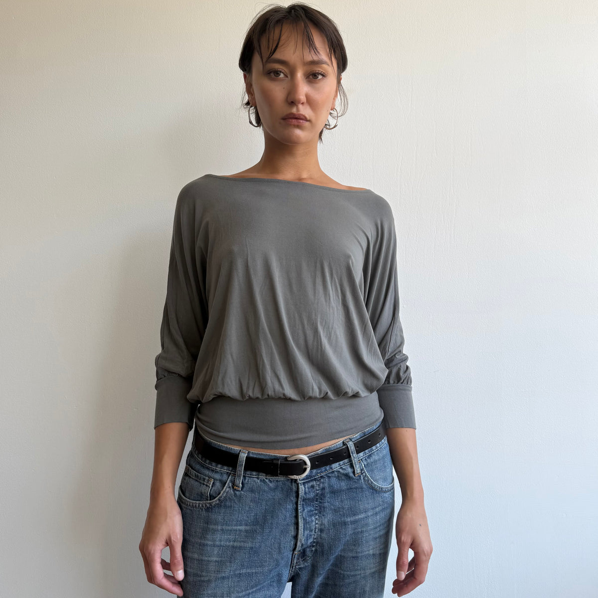 Charcoal grey batwing slouchy top - Size M