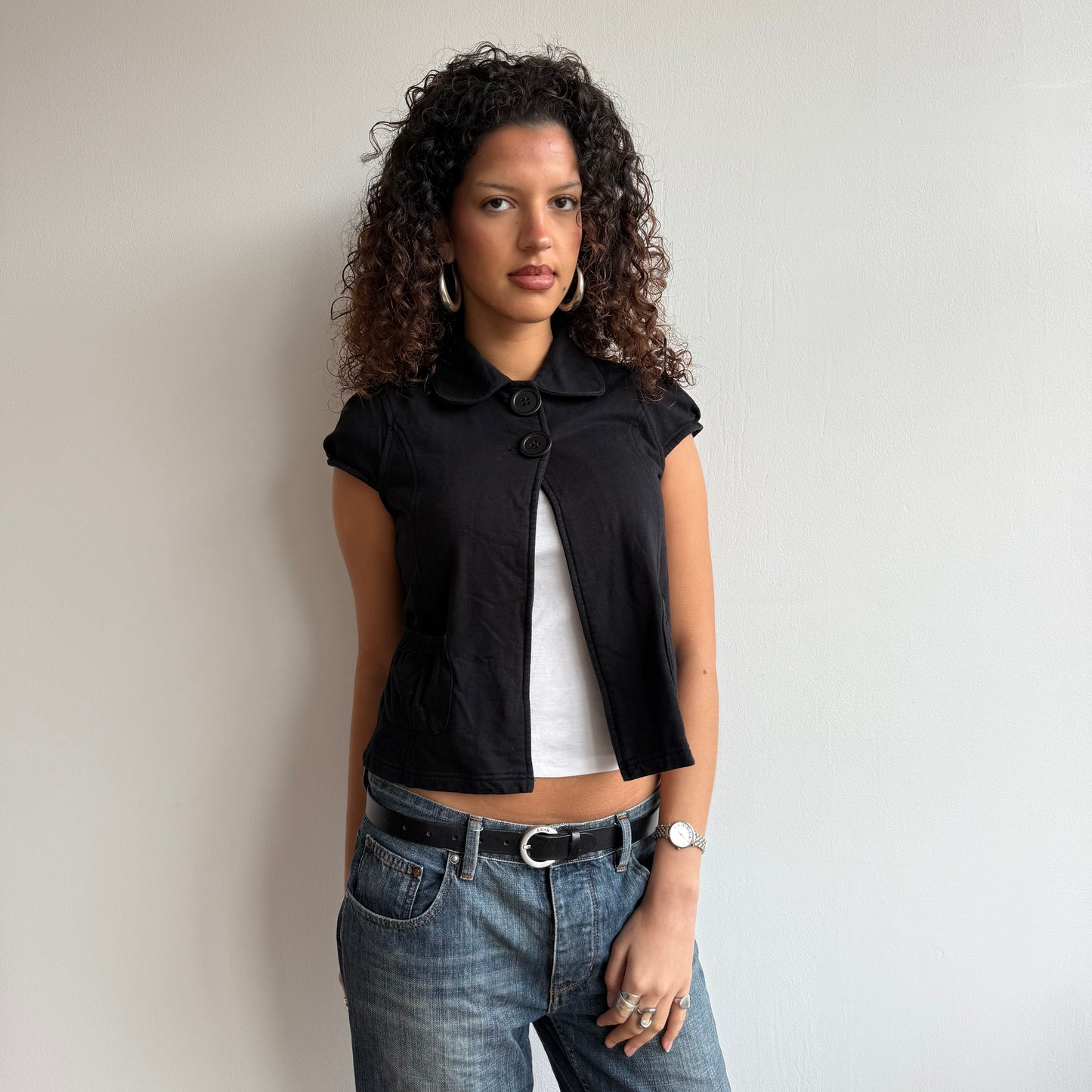 Black short sleeve peacoat - Size S-M