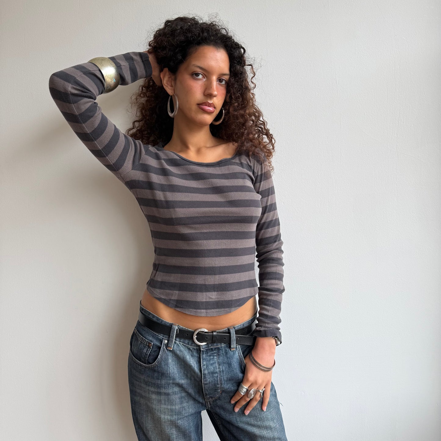 Brown + black striped top - Size S