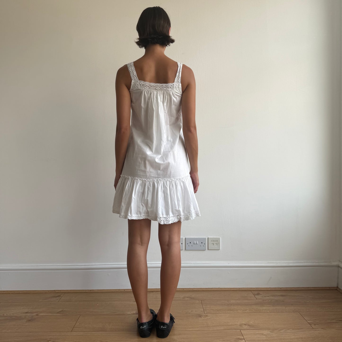 White crochet trim milkmaid dress - Size XS
