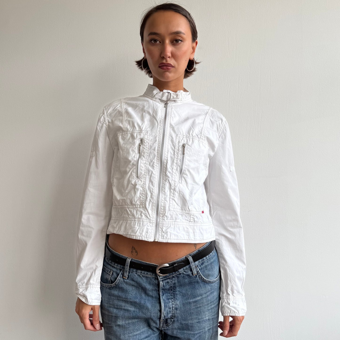 White cargo zip up jacket - Size M