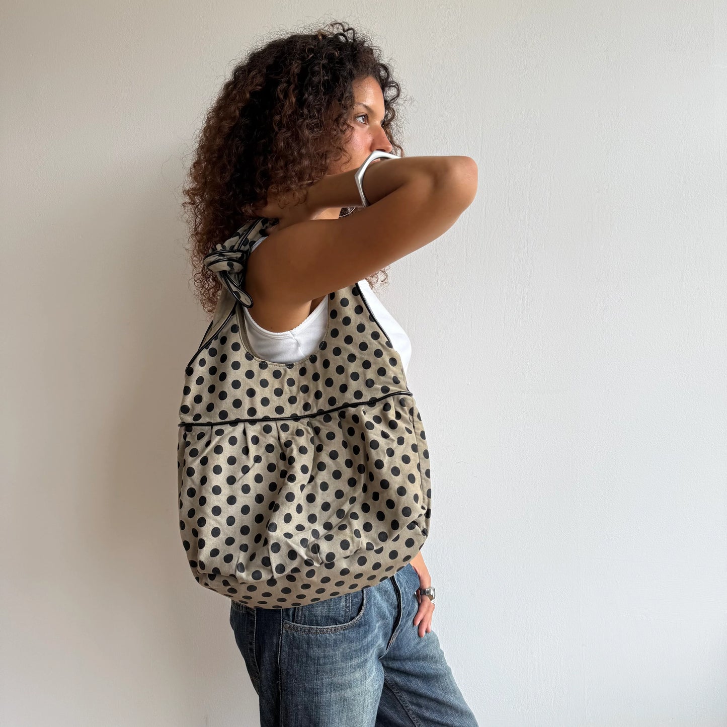 Light khaki polka dot bag - OS