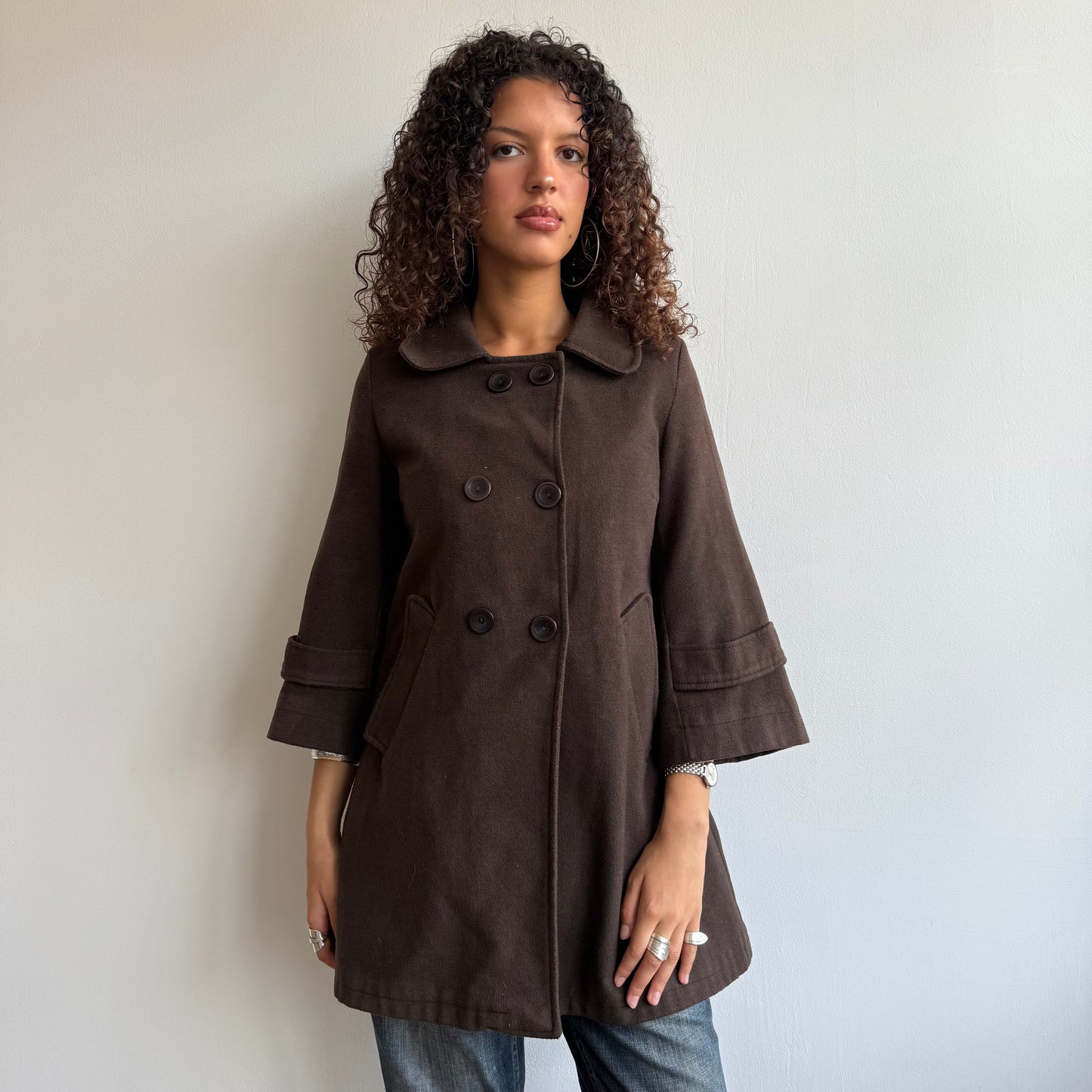 Brown long peacoat trench - Size S