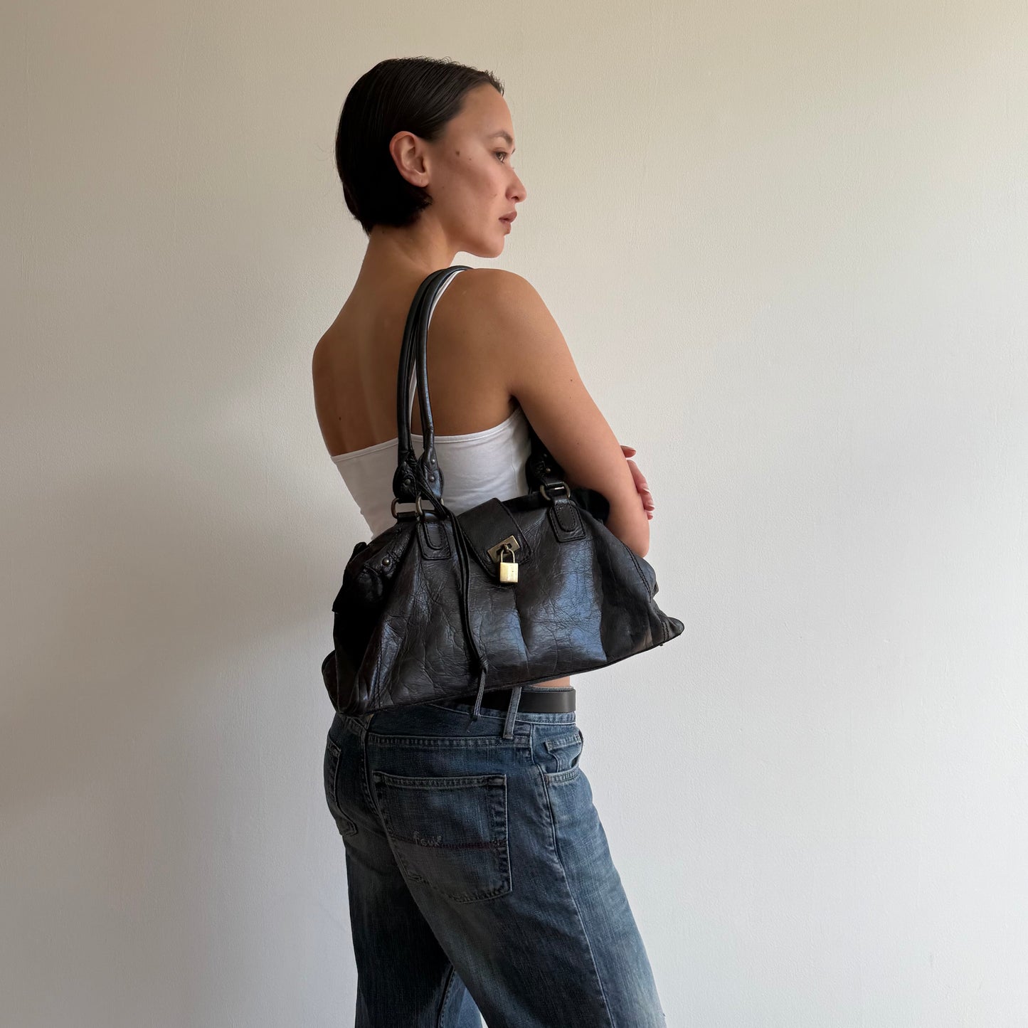 Black leather padlock bag - One Size