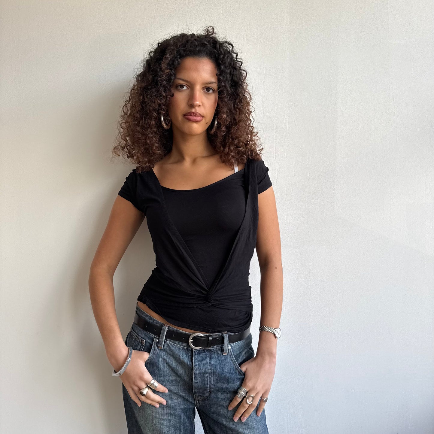 Black wrap twist cowl top - Size S