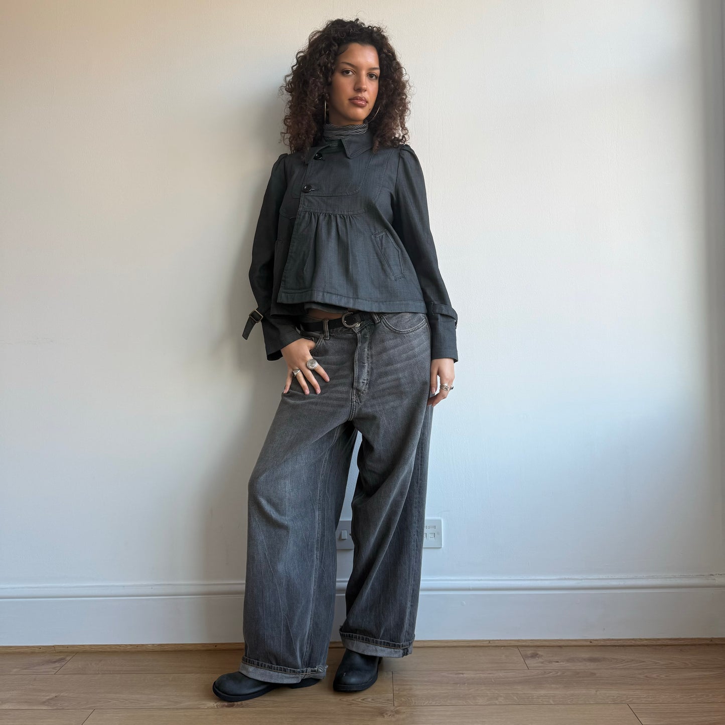 Grey denim peacoat - Size S