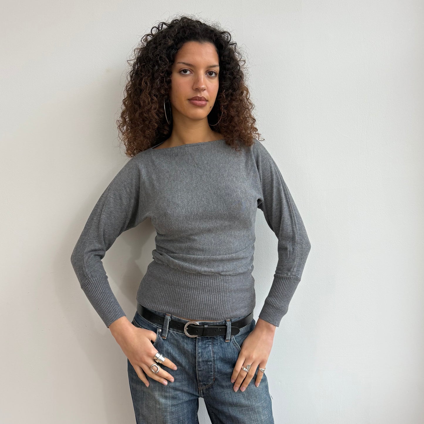Charcoal grey batwing knit - Size XS/S