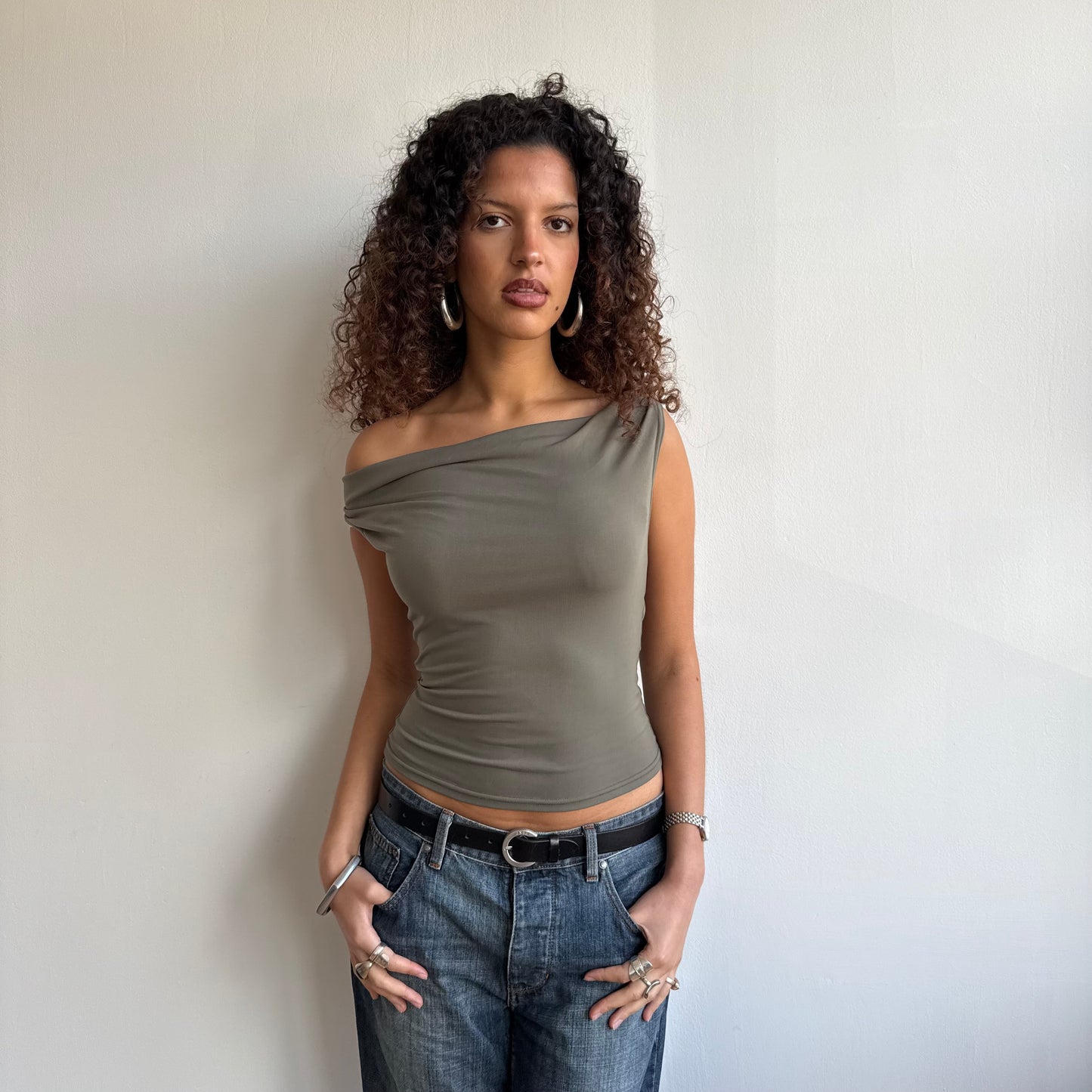 Khaki slouchy top - Size S