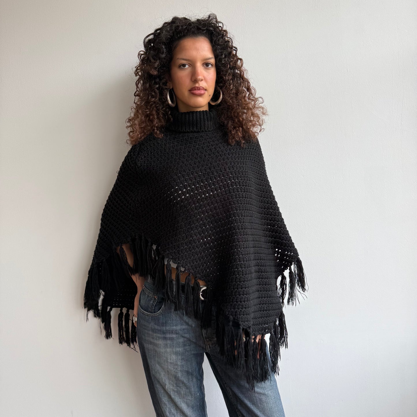 Black chunky knit poncho - One Size