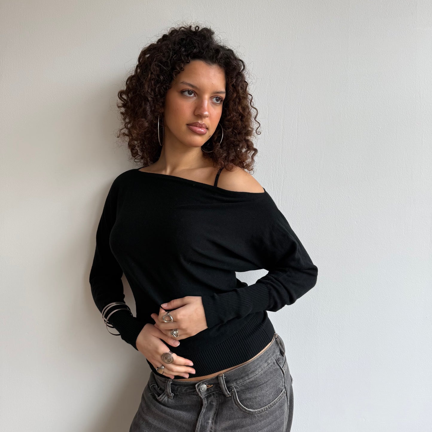 Black slouchy knit jumper - Size S/M