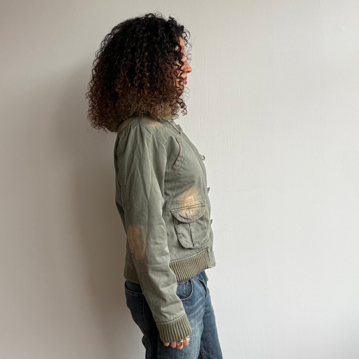 Khaki fur hood bomber - Size M