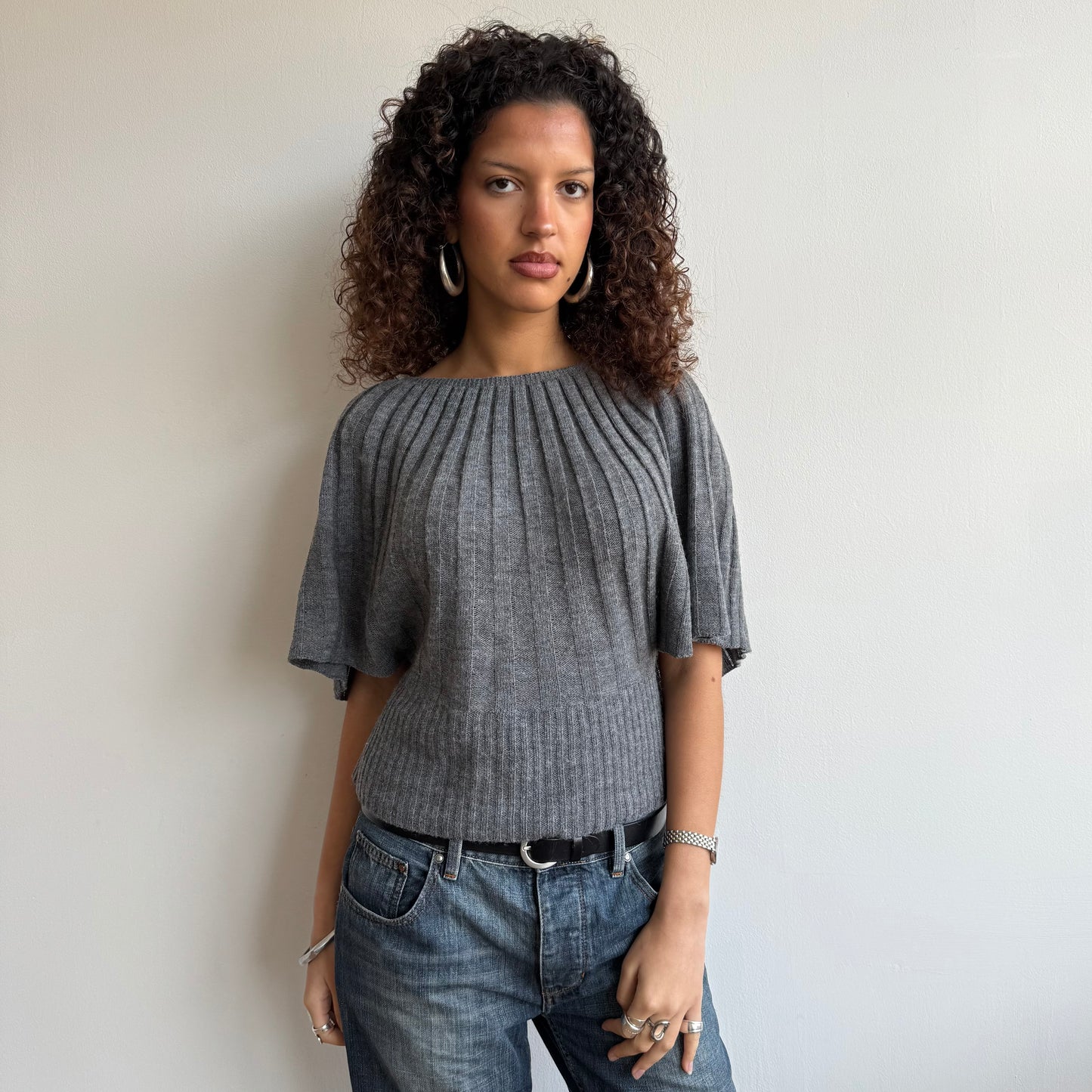 Grey ribbed batwing knit - Size L