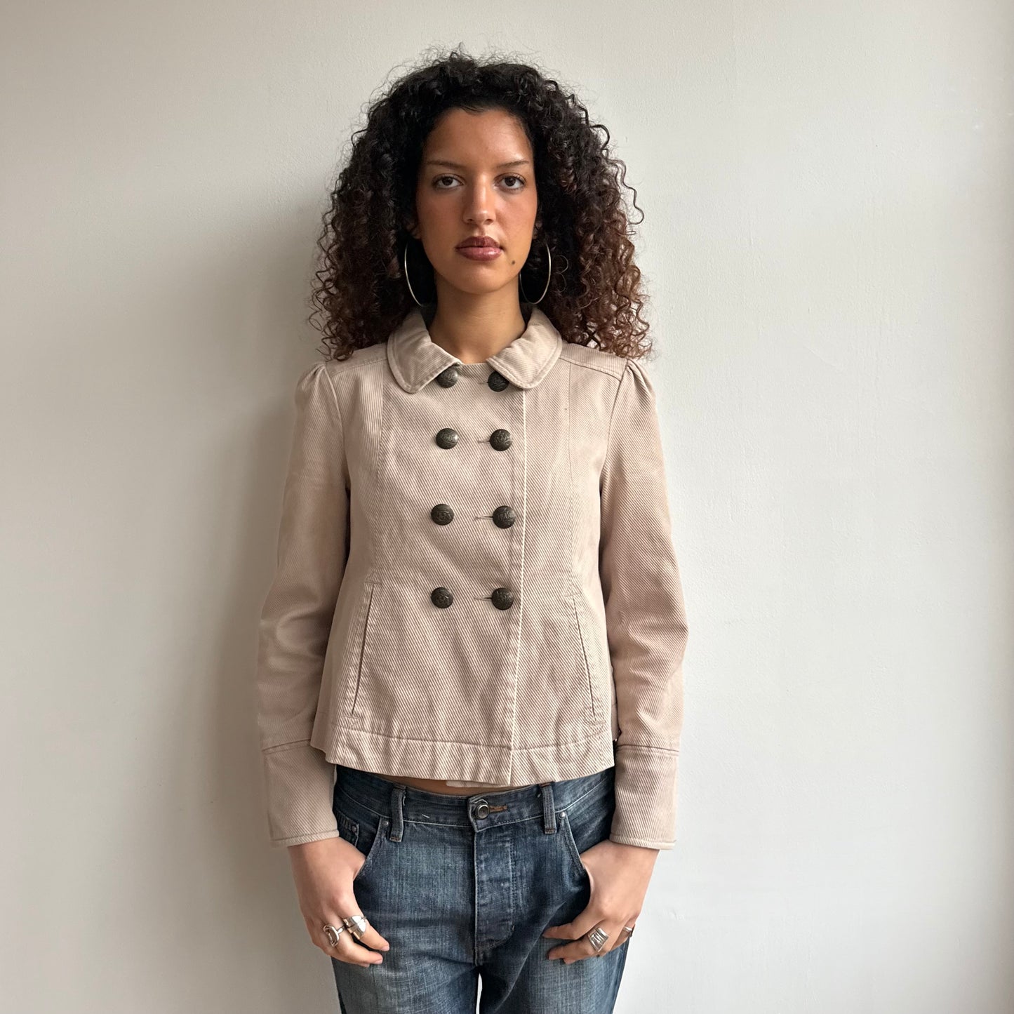 Beige corded peacoat - Size S/M