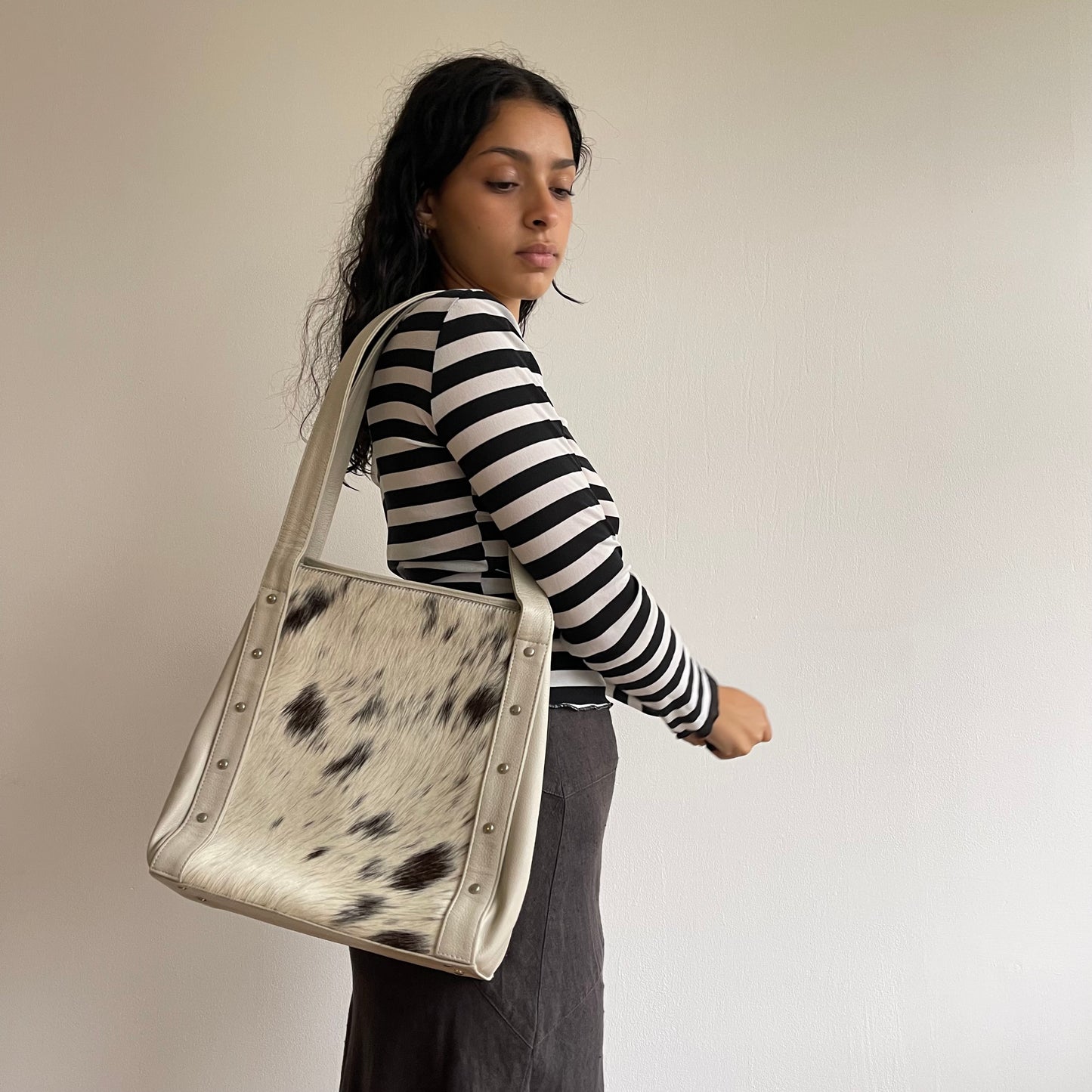 White leather cowhide bag