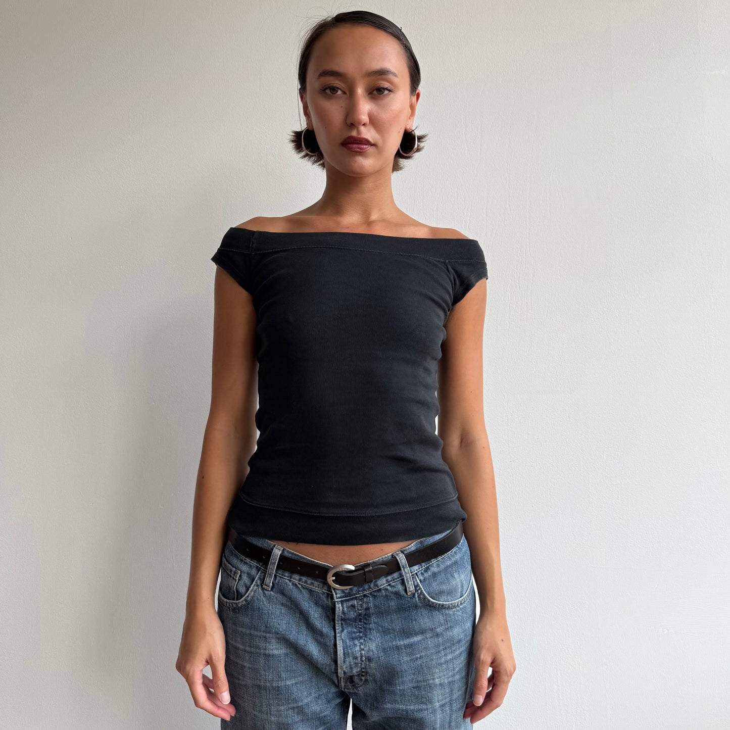 Black bardot baby tee - Size S/M