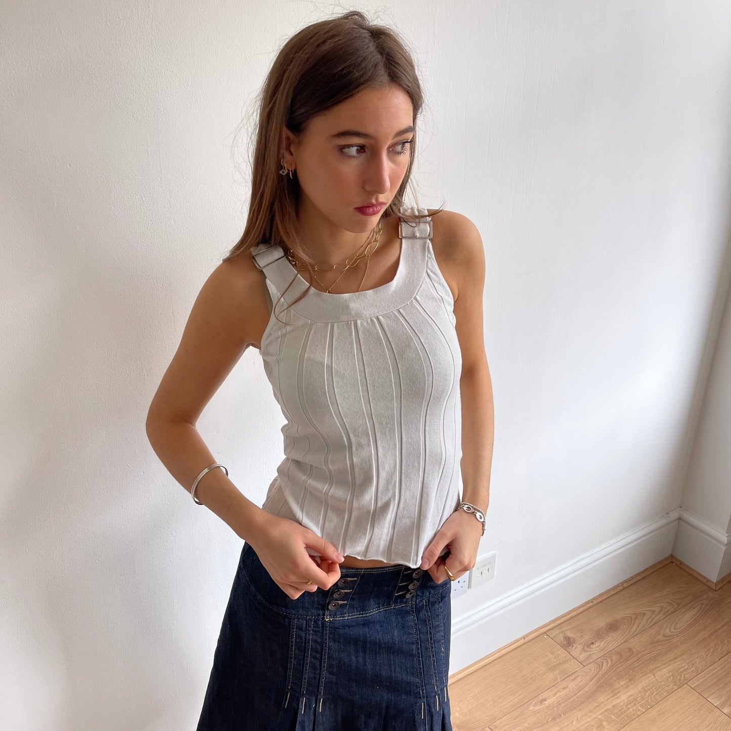 White knit buckle tank - Size S