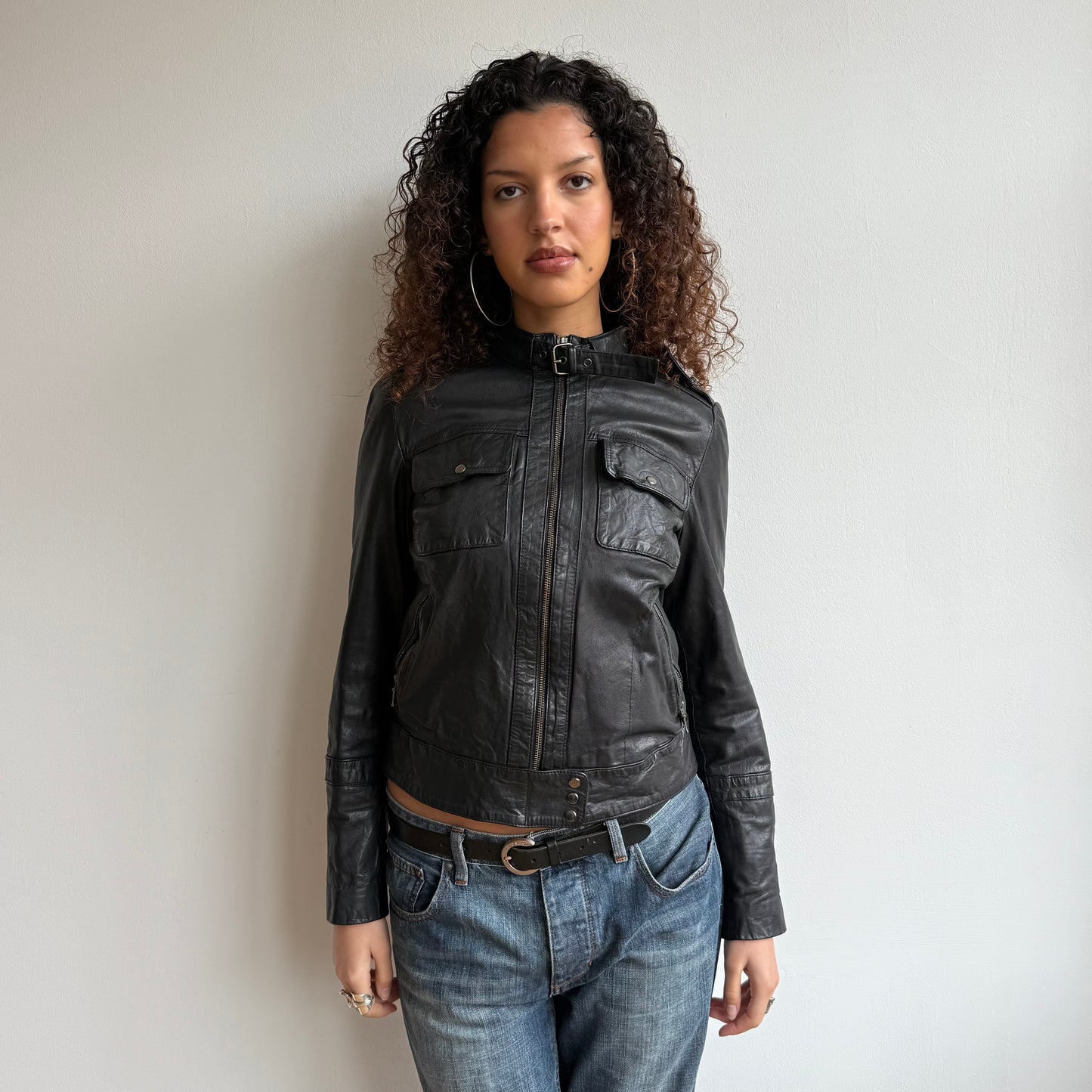 Black leather moto jacket - Size S