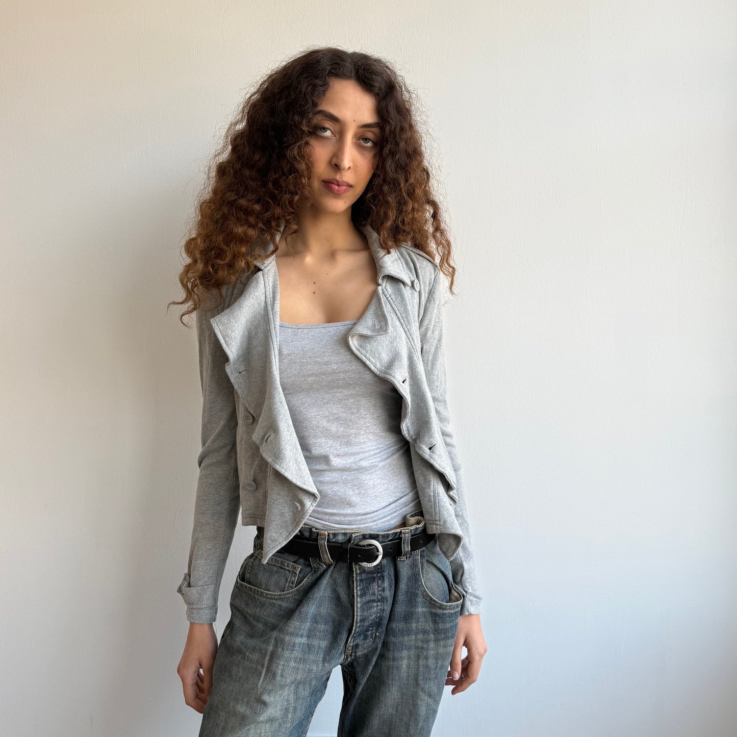 Grey ruffle peacoat jumper - Size S