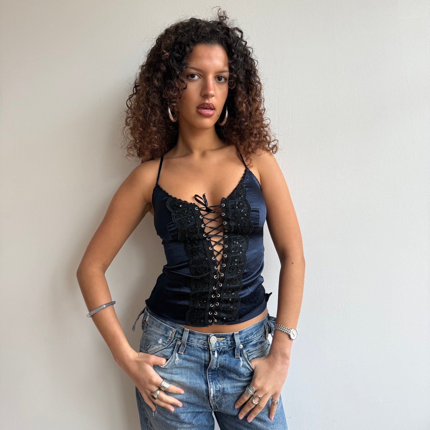 Blue satin corset top - Size S