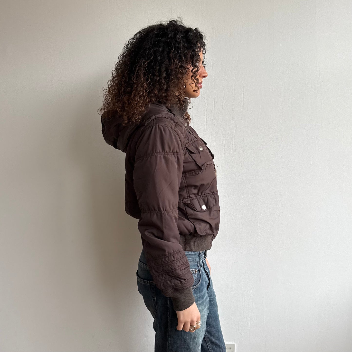 Brown faux fur hood bomber - Size S