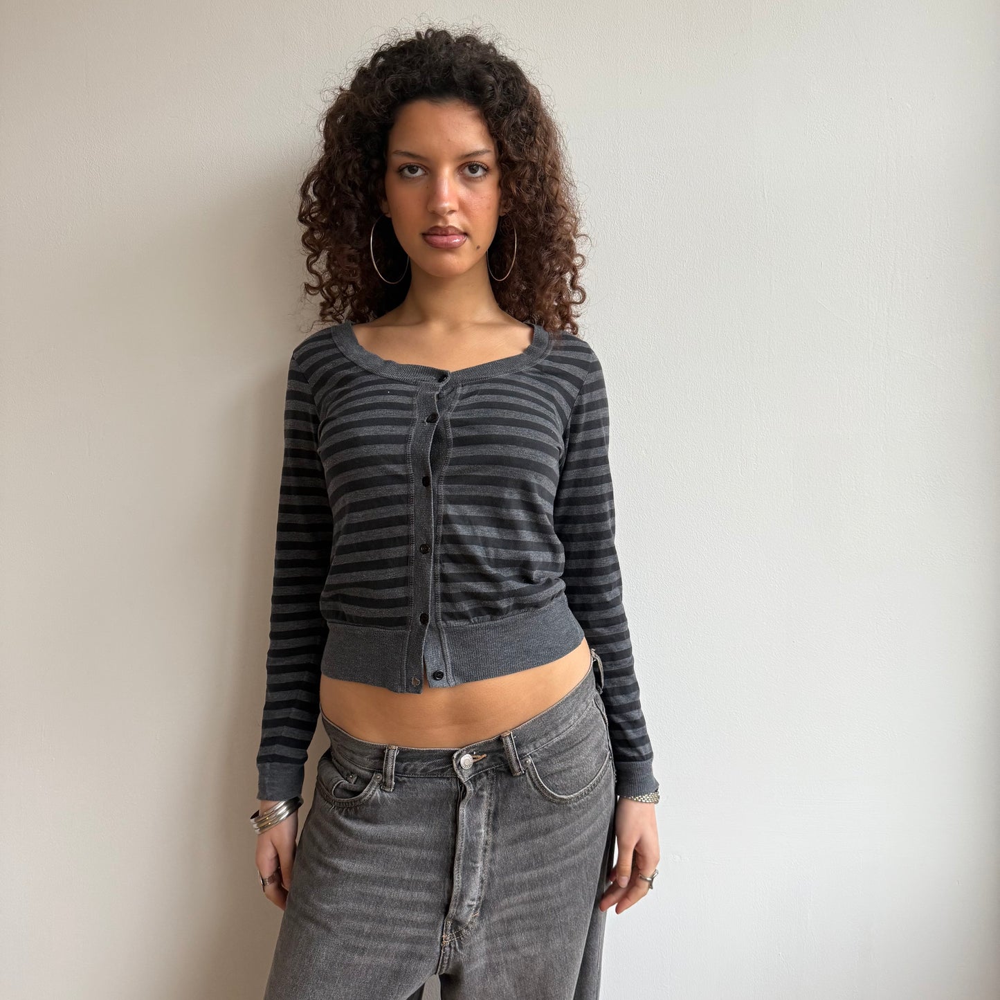 Grey striped cardi - Size S