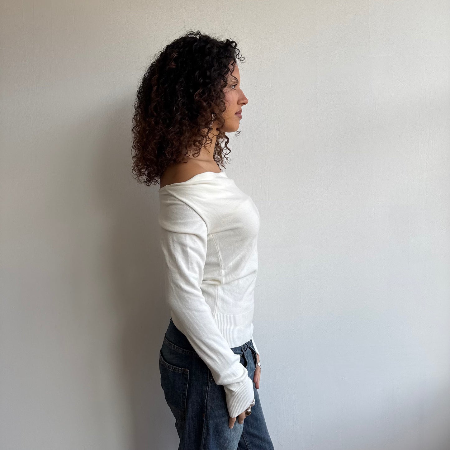 Cream cowl slouchy knit - Size S