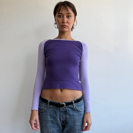 Lilac + purple henley top - Size S