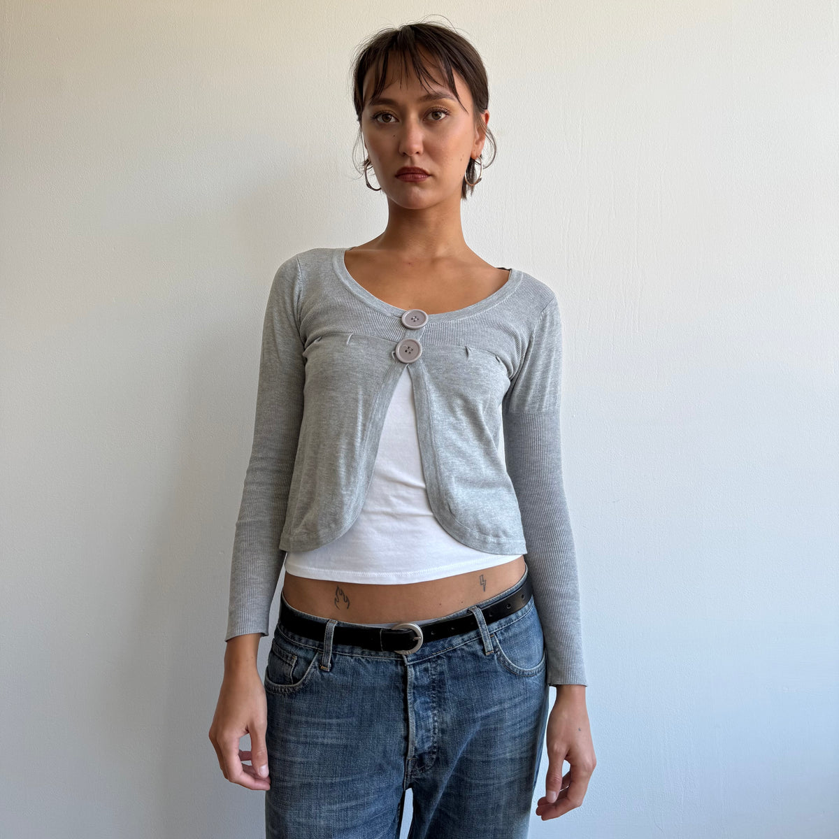 Grey button front cardi - Size S