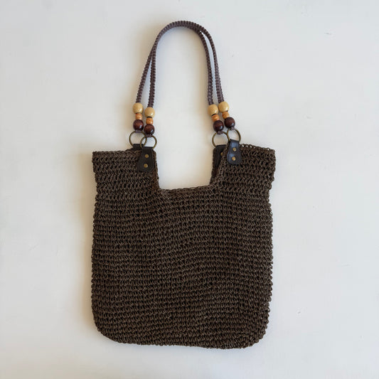 Khaki woven beaded bag