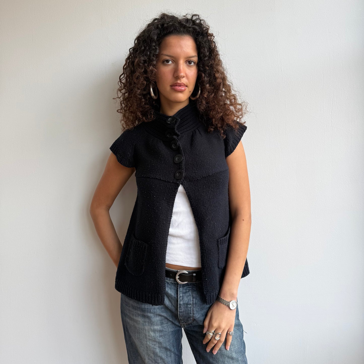 Navy button open knit - Size S/M
