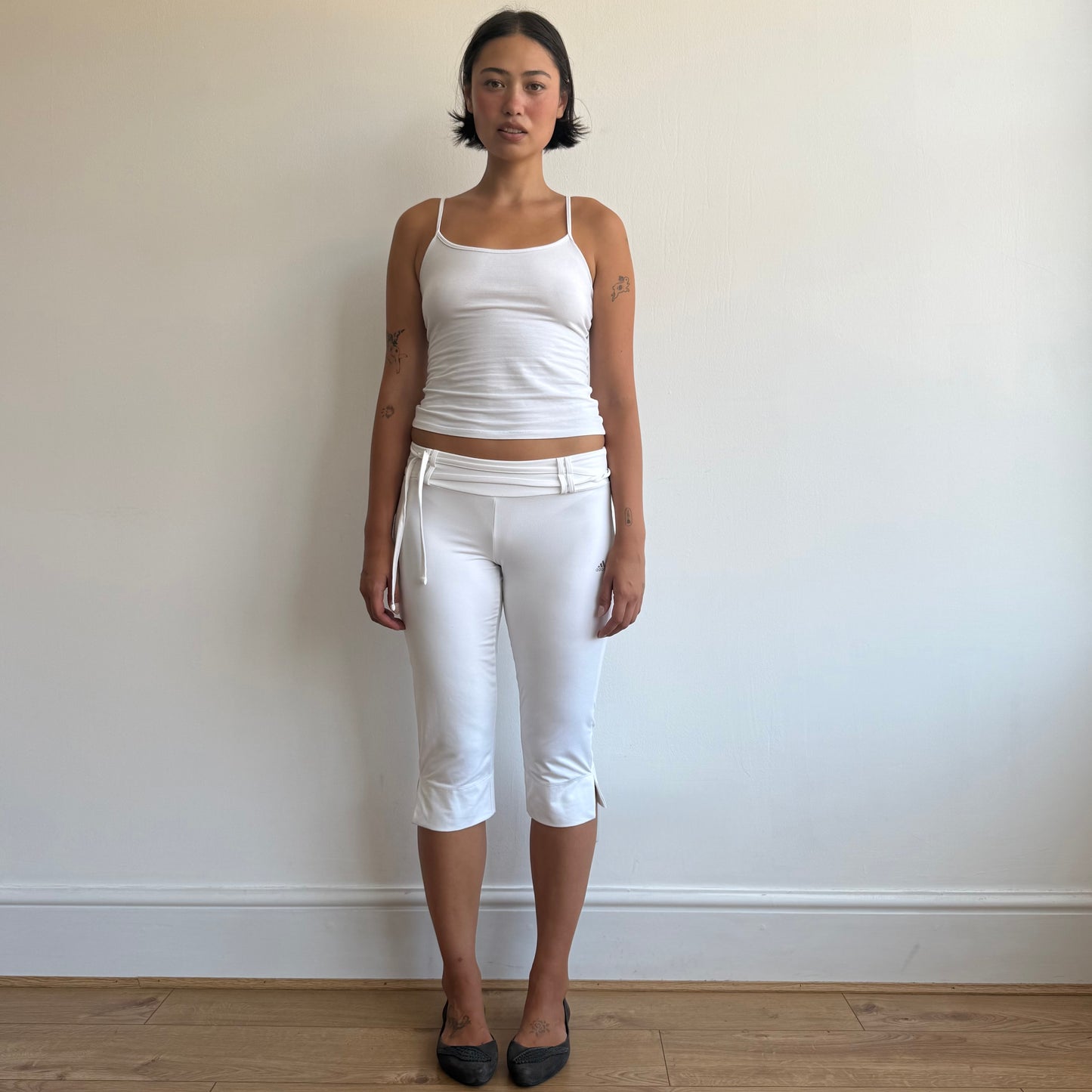 White Adidas tie belt capris - Size S
