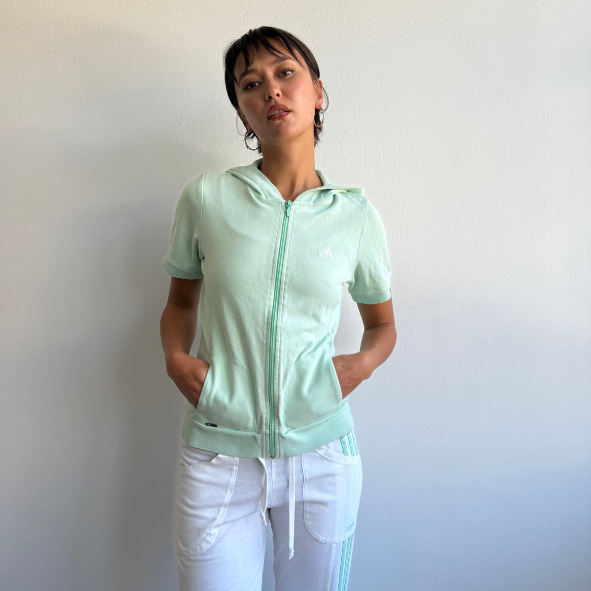 White + mint Adidas flared yoga set - Size M